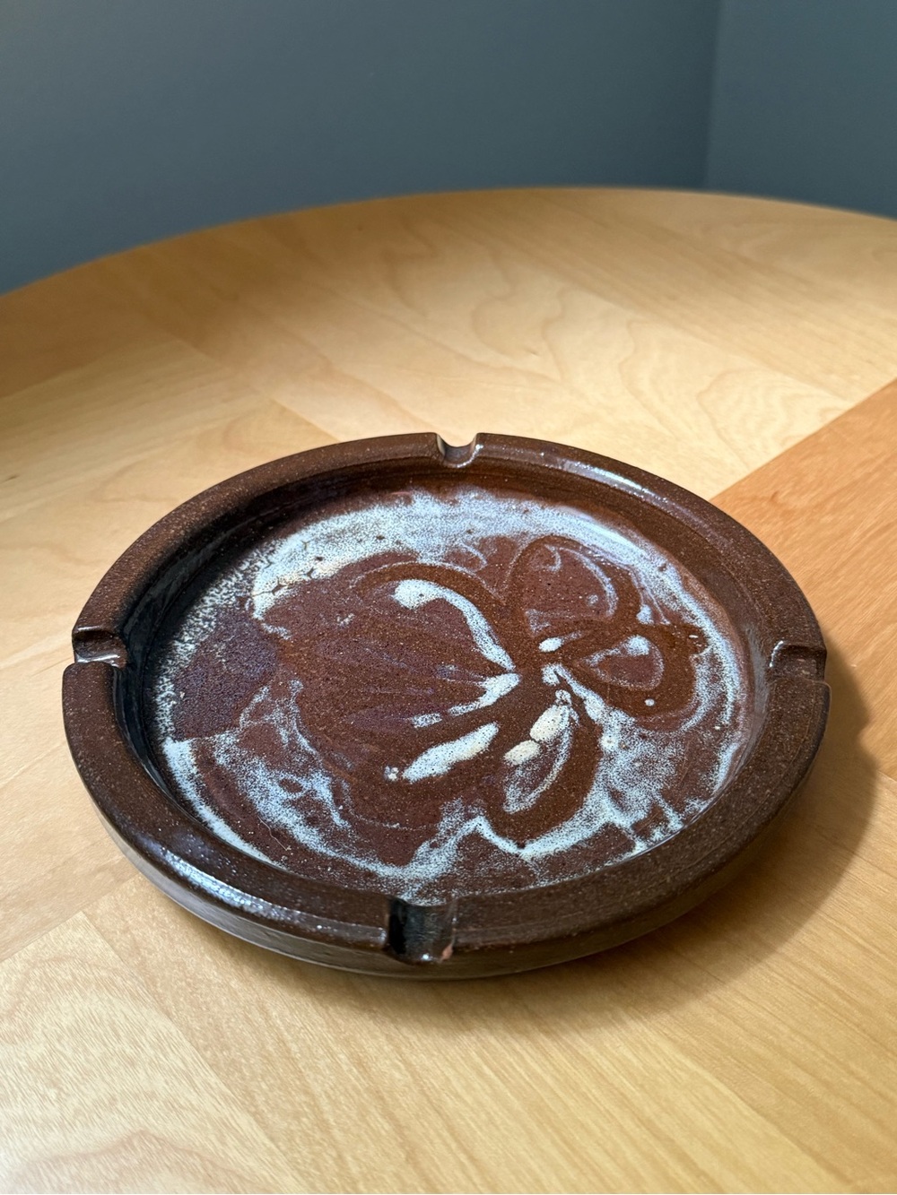 Earth Brown Tan Handmade Circle Ceramic Ashtray by Annette Greenberg 7.5"